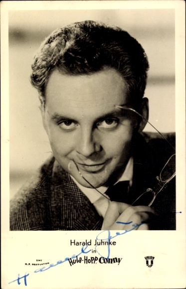 Postcard actor Harald Juhnke, Hula-Hopp Conny, autograph