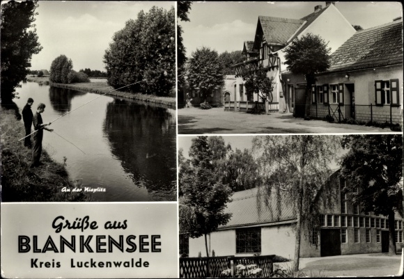 Ak Blankenese Trebbin district Luckenwalde, vissers op de Nieplitz, gebouw