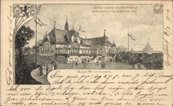 Postcard Düsseldorf am Rhein, Industrial and Trade Exhibition 1902, Main Wine Restaurant