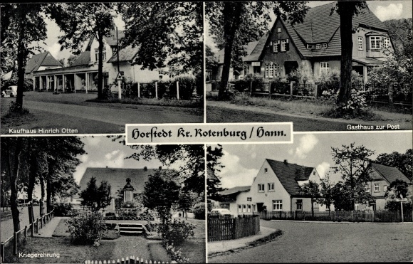 PC Horstedt Lower Saxony, Inn zur Post, war memorial, department store