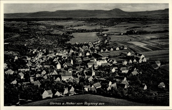 Postcard Wernau am Neckar, aerial photograph, rural idyll, buildings