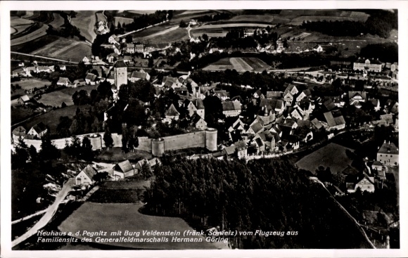 Postcard Neuhaus an der Pegnitz, aerial photograph, Veldenstein Castle, Hermann Göring family seat