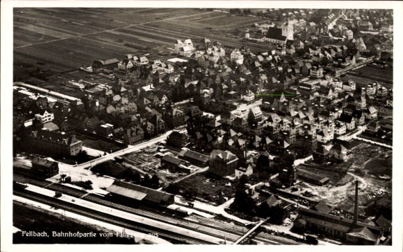 KP Fellbach w Wirtembergii, częściowy widok, dworzec kolejowy, zdjęcie lotnicze