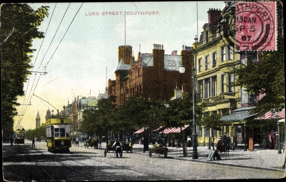 Postcard Southport North West England, Lord Street, Tram