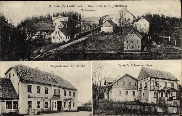 Ansichtkaart Jauernick Buschbach Markersdorf Oberlausitz,M. Kuuroord Triebe, bergrestaurant, Zwitserse huizen