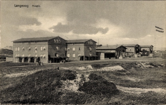 Postcard North Sea resort Langeoog East Frisia, Langeoog Hospice, building, panoramic photo, 1900s
