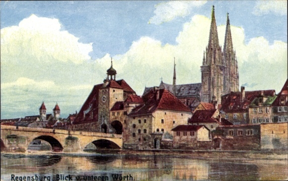 Artist Postcard Regensburg on the Danube Upper Palatinate, view from the lower Wörth, No. 2152 B