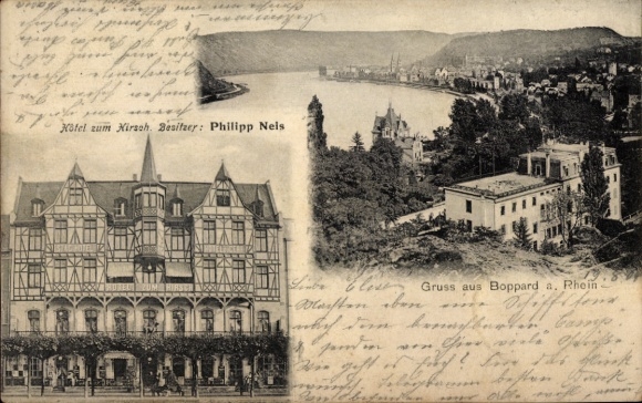 Postcard Boppard am Rhein, Hotel zum Kirsch, Owner: Philipp Nels, Greetings from Boppard am Rhein