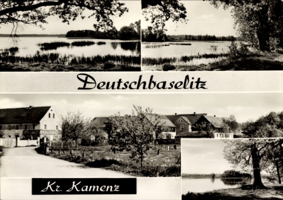 Ak Deutschbaselitz Kamenz Sachsen, Seenlandschaft,  Gebäude, Natur, Schwarz-Weiß-Fotografie