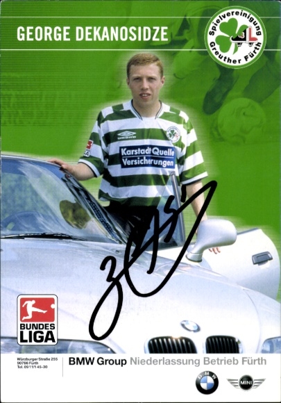 Autogrammkarte Fußballer George Dekanosidze, SpVgg Greuther Fürth, Autogramm, BMW