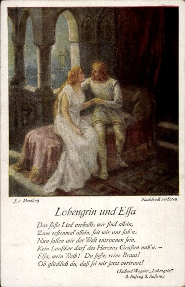Künstler Ak Oper Lohengrin von Richard Wagner, Lohengrin und Elsa