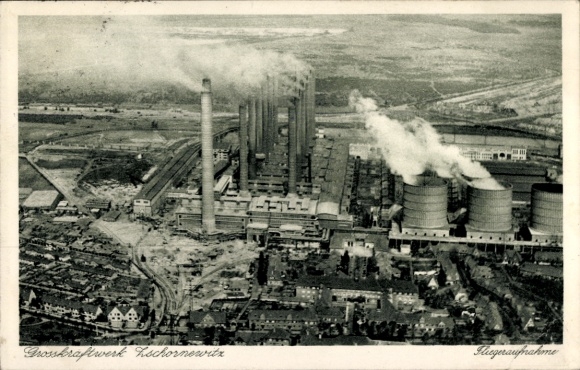 Postcard Zschornewitz Gräfenhainichen Saxony Anhalt, aerial photograph, large power plant