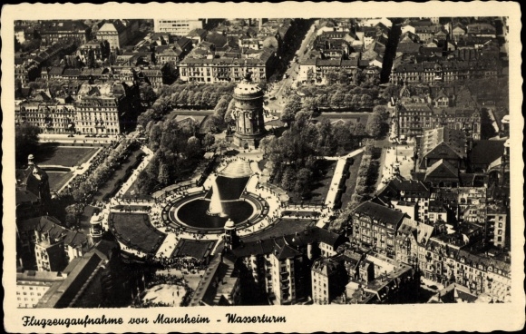 Ak Mannheim in Baden, Wasserturm, Häuser, Fliegeraufnahme