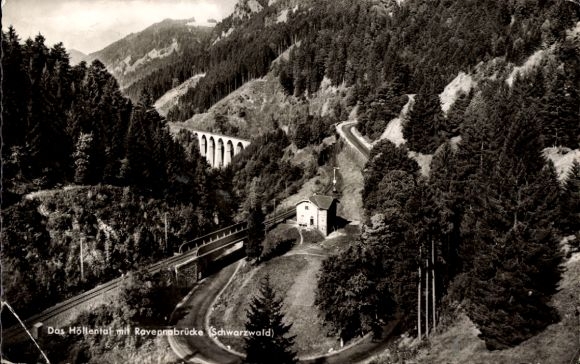 Postcard Todtnau in the Black Forest, Höllental, Raveona Bridge, railway bridge, forest landscape