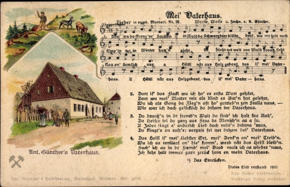 Song Postcard Günther, Anton, Mei Vaterhaus, Ore Mountain dialect No. 18