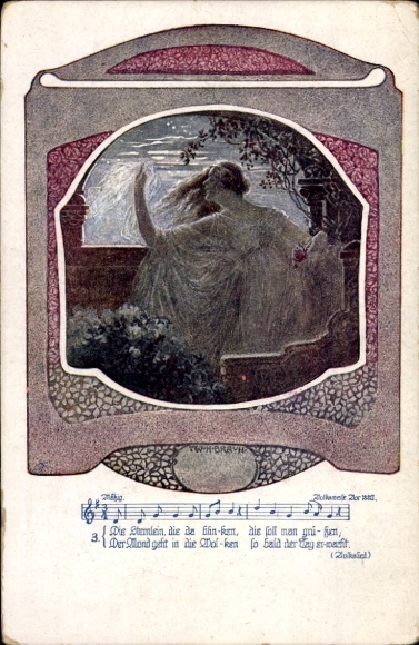 Song Postcard portrait of a Woman, Flowers
