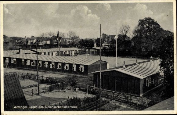 Ansichtkaart Garding in Noord-Friesland, Reichsarbeidsdienst, kamp van de NS Arbeidsdienst