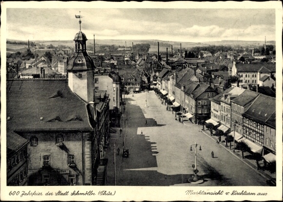 Ak Schmölln in Thüringen, Marktansicht vom Kirchturm aus, 600 Jahrfeier der Stadt