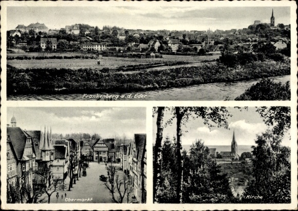 Postcard Frankenberg an der Eder Hesse, general view, Obermarkt, church