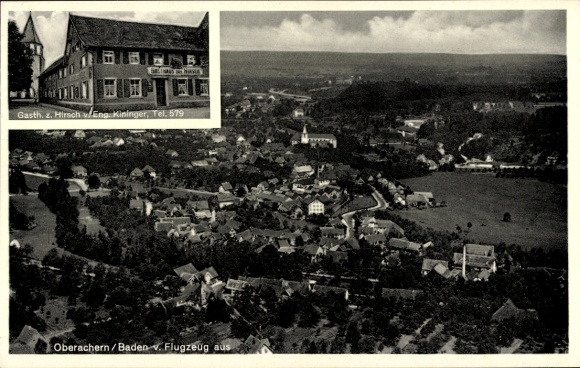 Postcard Oberachern Achern in Baden Black Forest, aerial photograph, Gasth. z. Hirsch