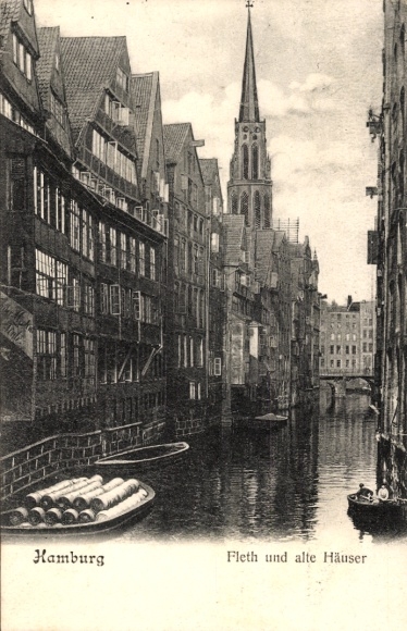 KP Hamburg Mitte Stare Miasto, Fleth, stare domy, droga wodna, łodzie