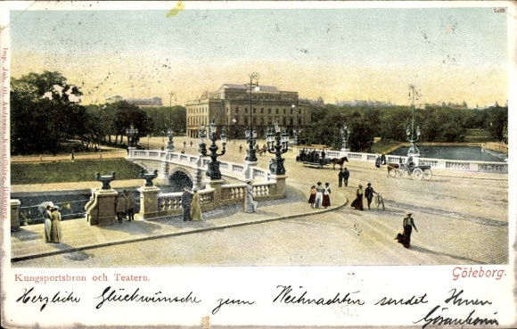 KP Gothenburg Szwecja, Kungsportsbron, Teatr, Ludzie, Tramwaj konny, Gothenburg