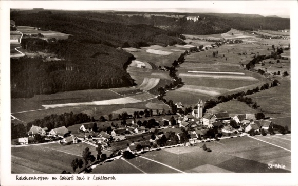 Postcard Reichenhofen Leutkirch im Allgäu Württemberg, aerial photograph, castle