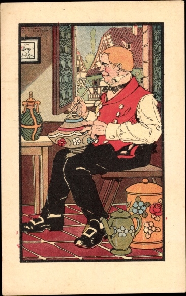 Artist Postcard Vincent, Pierre, Alsace is French, Blue white red, Alsatian painter