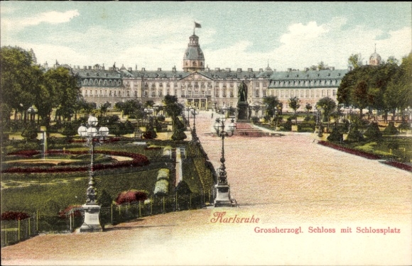 Ak Karlsruhe in Baden,  Großherzogliches Schloss, Schlossplatz, Parkanlagen