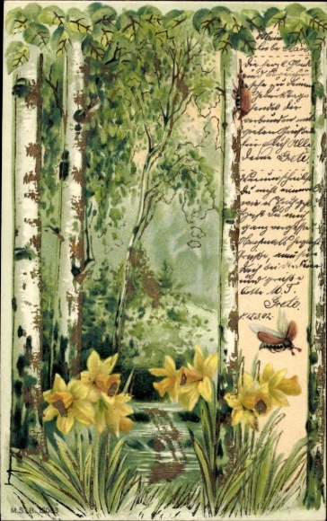 Litho gelbe Narzissen im Wald