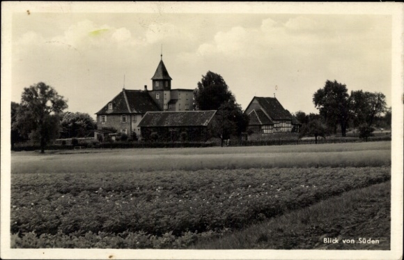 Postcard Echzell in Hesse, total view, boys' institute Lucius