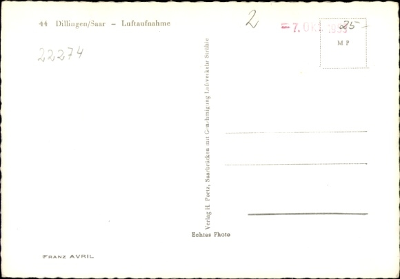 Postcard Dillingen in Saarland, aerial photograph