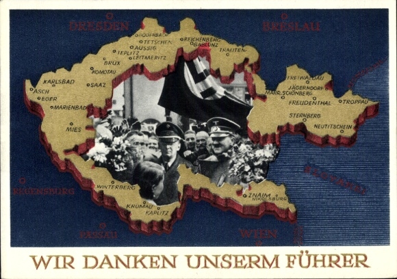 Postal stationery Postcard We thank our Führer, Sudetenland, Bohemia, Moravia, Hitler