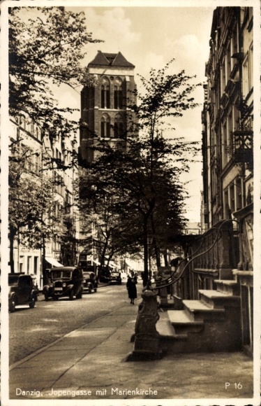 Postcard Gdańsk Danzig, part of Jopengasse, St. Mary's Church
