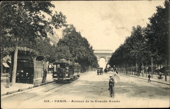 Ansichtkaart Parijs XVII, Avenue de la Grande Armée, tram