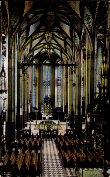 Ak Annaberg Buchholz im Erzgebirge, Innenansicht der Annenkirche, Mittelschiff, Hauptaltar
