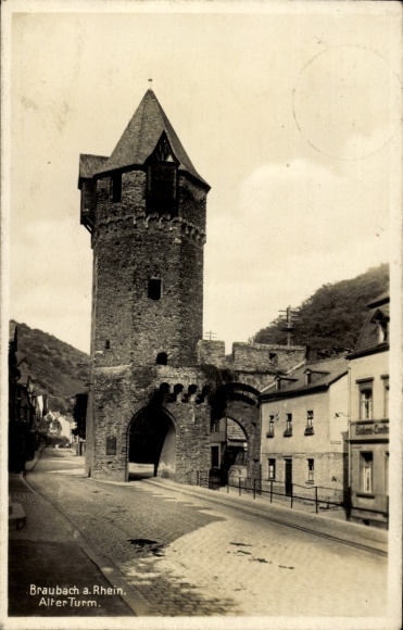 Postcard Braubach am Rhein, Old Tower, Braubach am Rhein, Architecture, Street