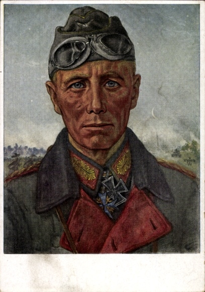 Artist Postcard Willrich, Wolfgang, Major General Rommel, Knight's Cross recipient, Panzer Division, VDA