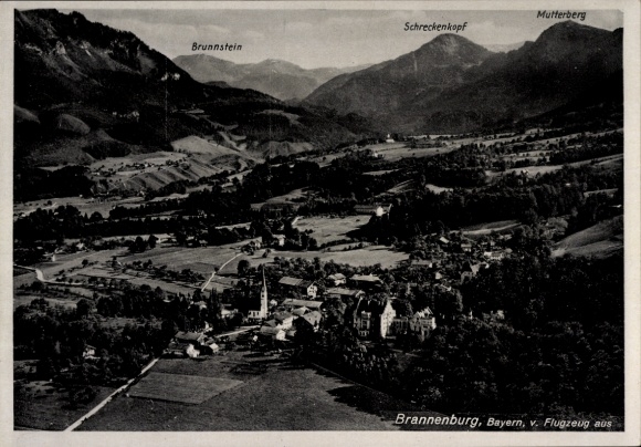 Postcard Brannenburg in Upper Bavaria, aerial photograph, Brunnstein, Schreckenkopf, Mutterberg