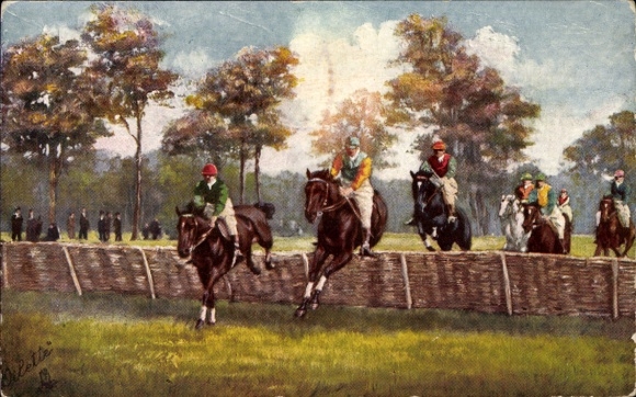 Artist Postcard rider jumping over a hurdle, sport, Tuck and Sons 9118