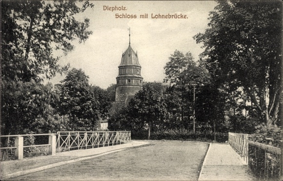 Ak Diepholz in Niedersachsen, Schloss mit Lohnebrücke