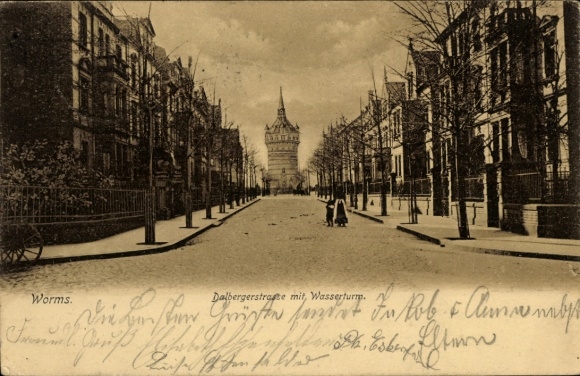 Postcard Worms am Rhein, Dalbergerstraße, water tower