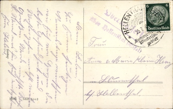 Stempel pocztowy Oberwolfert Hellenthal w Eifel na pocztówce, 25 lipca 1940 r.