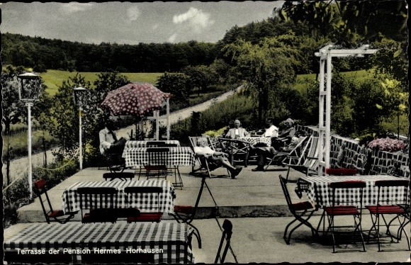 Postcard Horhausen in the Westerwald, terrace of the Pension Hermes