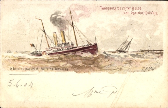 Postal stationery artist litho Belgium, ferry Princesse Clementine, line Ostend Dover