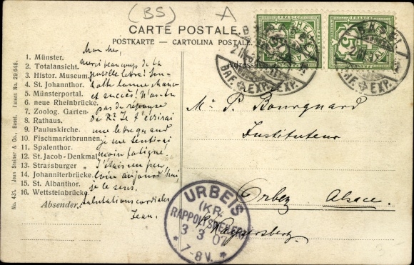 Litery KP Bâle Basel Stadt Schweiz, widoki miasta w napisie Bazylea, kościoły, pomniki