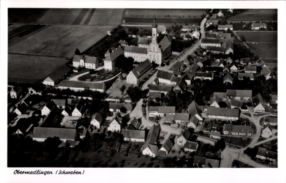 Postcard Obermedlingen Medlingen in Swabia Bavaria, aerial photograph