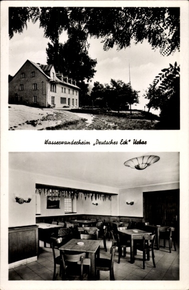 Postcard Urbar am Rhein near Koblenz, Water Hiking Lodge Deutsches Eck