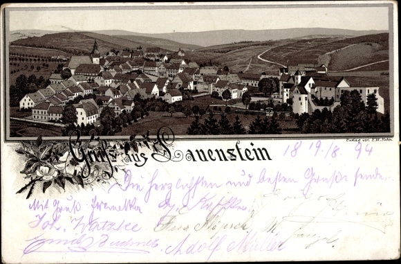 Forerunner Chromo-Litho Lauenstein in the Müglitztal Altenberg, total view of the place
