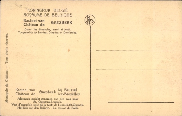 CPA Lennik Brabant flamand, Château de Gaasbeek, Vue d'ensemble